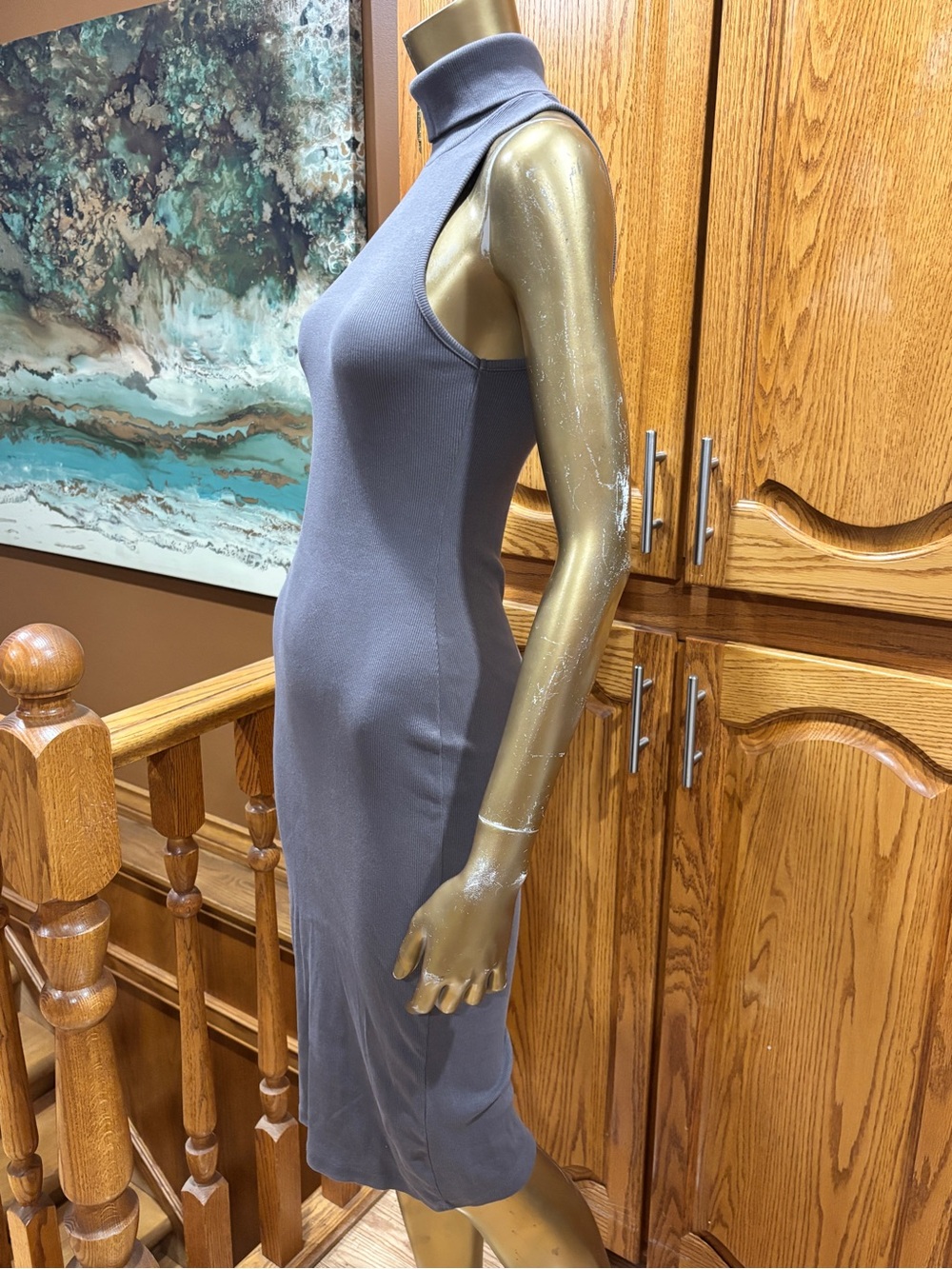 Zara Sleeveless Turtleneck Midi Dress in Charcoal - Picture 3 of 9